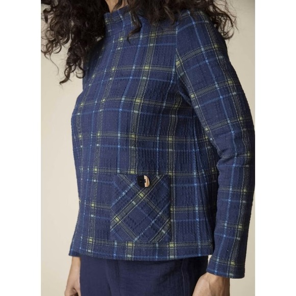 Habitat Sweaters - HABITAT S Plaid Mock Neck Long Sleeve Textured Pullover‎ Pocket Boxy Textured